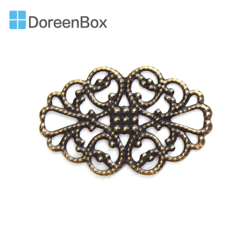 Doreen коробка на основе цинка сплав украшения с бронзовой филигранью под старину резные DIY ювелирных изделий 31 мм(1 2/") x 20 мм(6/8"), 50 шт