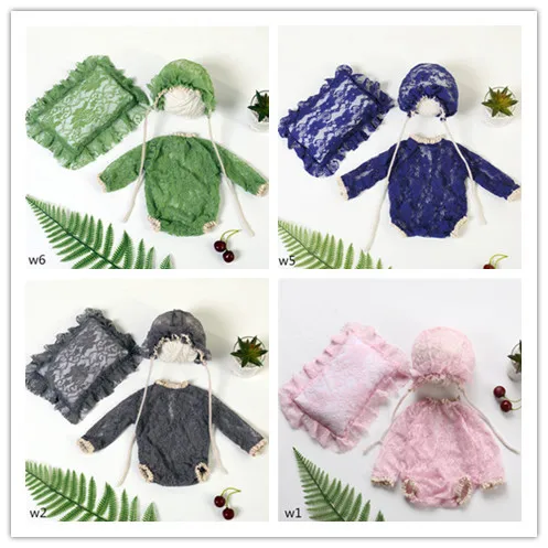 

Newborn Photography Props Baby Boys girls Lace Posing Pillow+Hat+Romper Set Fotografia Accessories Studio Shooting Photo Props