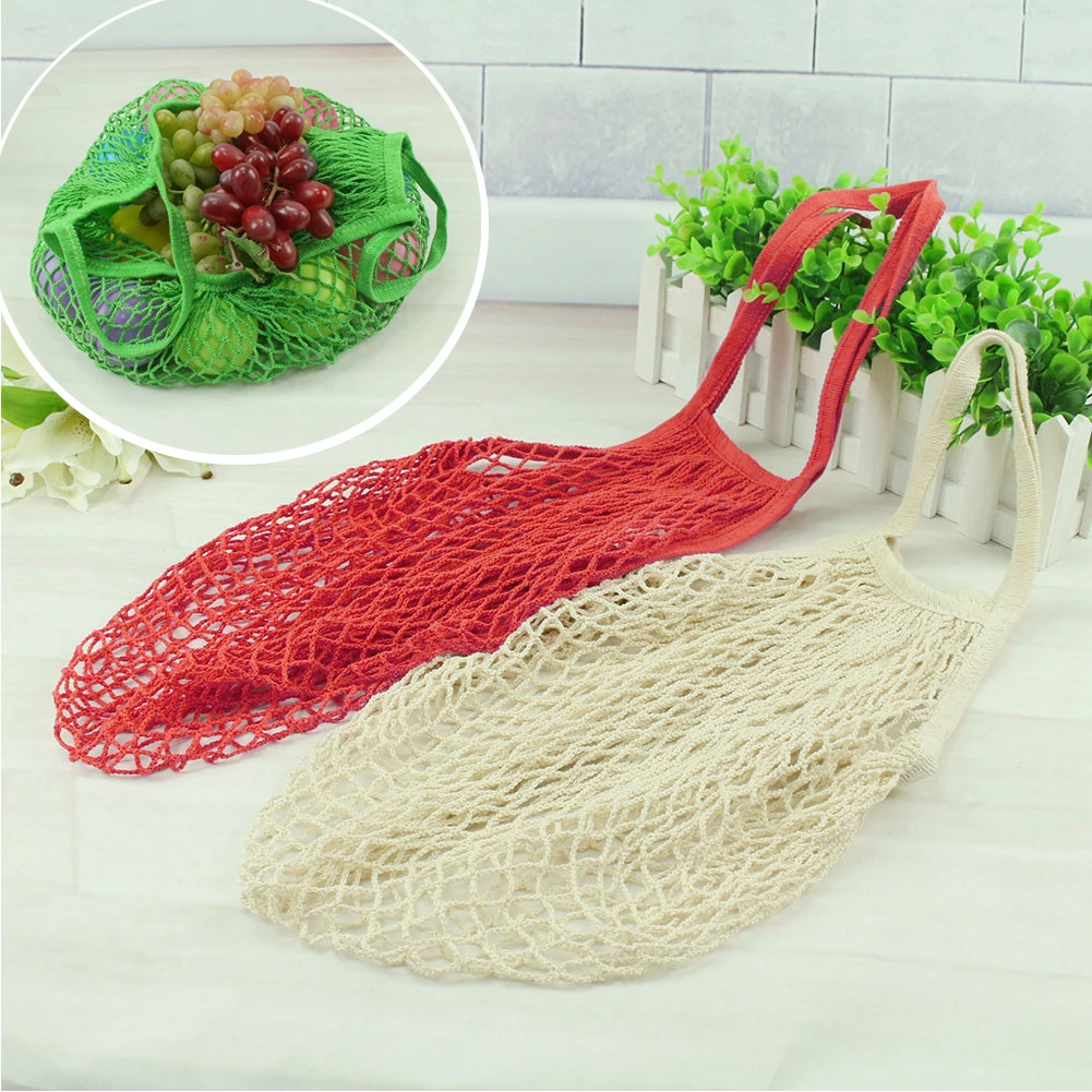 

NEW Foldable Shipping Bog Long/Short Handle Mesh Net String Shopping Bag Reusable Fruit Storage Handbag Large Cotton Totes
