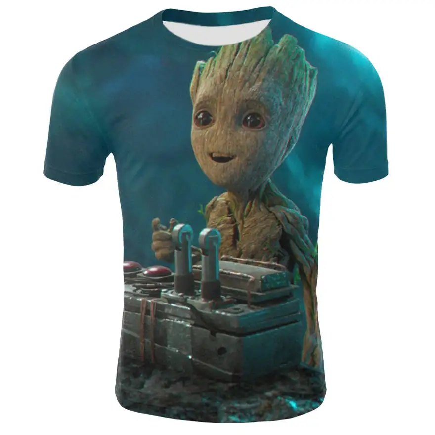 

2019 new summer tops Baby Groot 3D youth T-shirt large size men's shirt Unisxe Funny Manga T-shirt