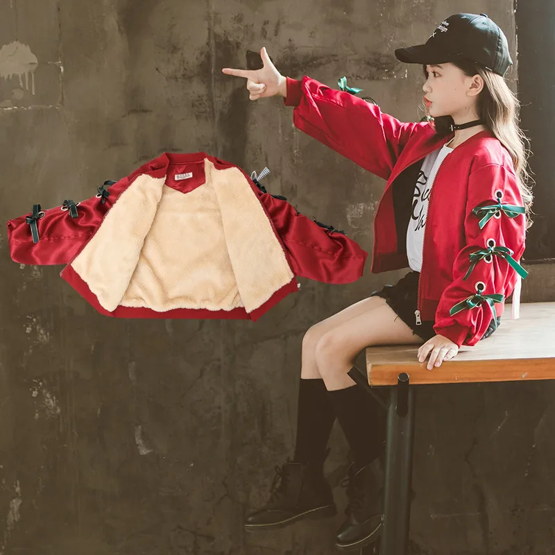  Girl's Jacket In Autumn Winter New Korean Version Fashion Children's Thickened Ribbon Jacket Childr