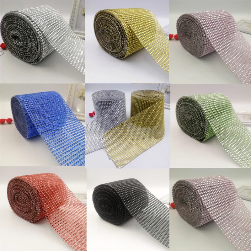 

2 Yards 24rows Diamond Mesh Wrap Roll Sparkle Rhinestone Crystal Ribbon Wedding Cake Candle Decorations