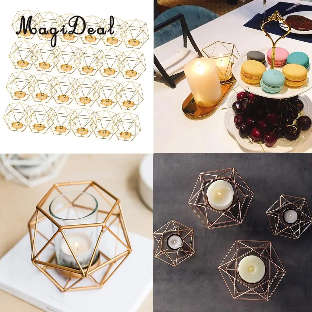 24pcs Industrial Design Hollow 3D Geometric Terrarium Lantern Planter Candle Holder Mood Tea Light Holder Case