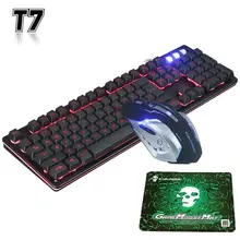 T7 Wired 3 Colors LED Backlit Ergonomic Usb Gaming Keyboard Mouse Combo + 2400DPI Gamer Optical Wired Mouse Sets + Cool Mousepad