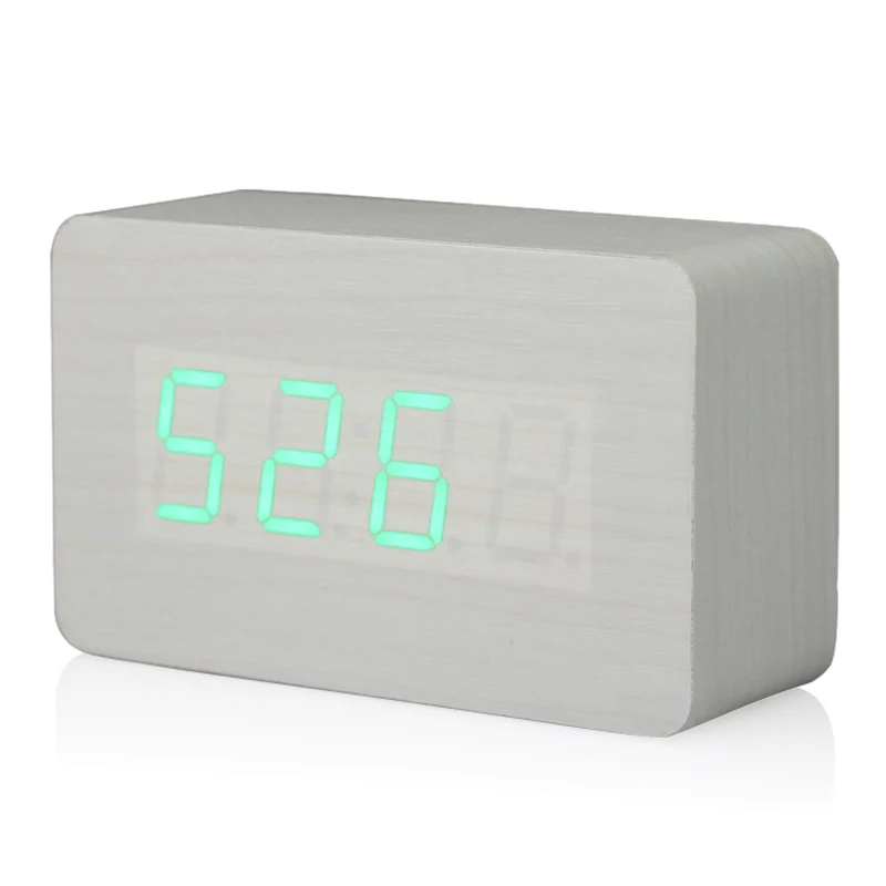 

Wooden LED Digital Clock Alarm Clock Time Thermometer Calendar USB / AAA