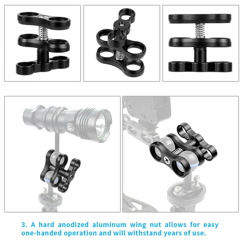 2 открытых отверстия бабочка зажим Дайвинг светильник Кронштейн Разъем штатива шаровой головкой адаптер для Gopro спортивные зеркальные камеры