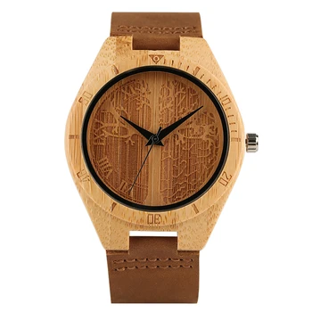

Natural Handmade Life Tree Pattern Design Bamboo Watch Men Women Unique Wooden Wristwatch Genuine Leather Watch Band reloj