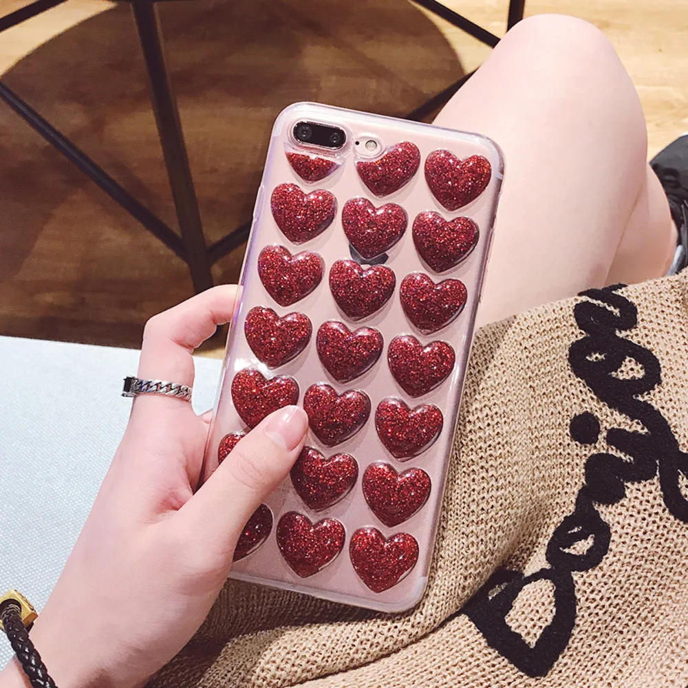 Чехол lovecom для iPhone XS, XR, XS, Max, X, 5, 5S, SE, 6, 6 S, 7, 8 Plus, блестящий порошок, сердце, прозрачный мягкий ТПУ чехол для задней панели телефона, чехол s