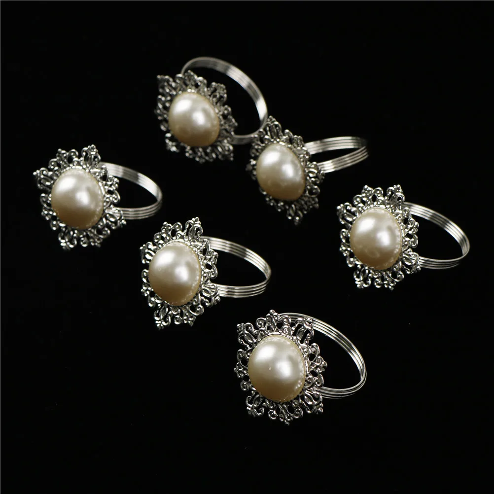 6pcs Pearl Napkin Rings Luxury Rhinestone Napkin Rings for Weddings Party Decorations Size:16*5CM