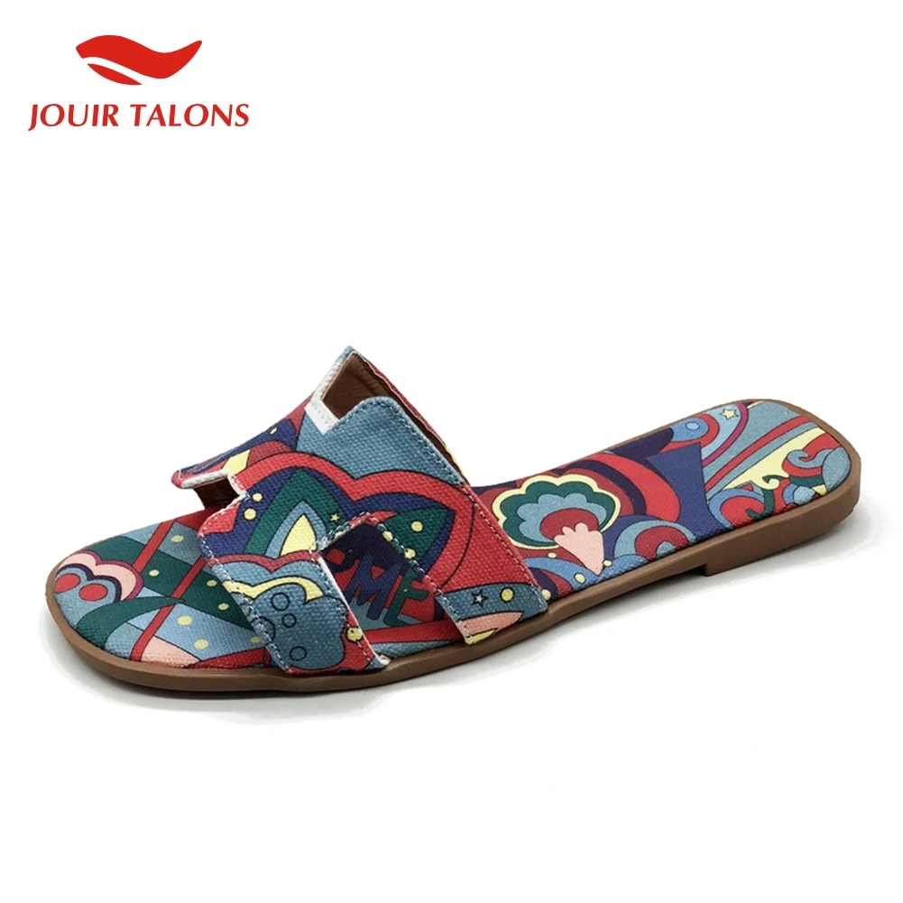 

ALLENLYNN New Dropship Brand Colorful Print Slippers Women 2019 Summer 35-40 Casual Slides Ladies Fashion Women Flat Shoes Woman