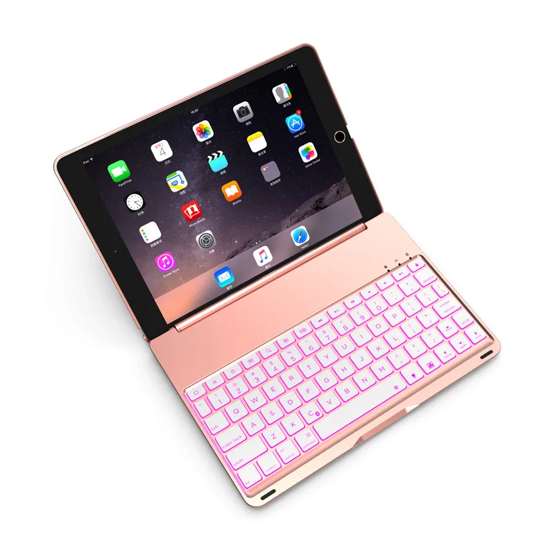 Luxury Tablet Case for iPad 6/Air2 Smart Flip Cover Stand 7 Colors Backlit Light Aluminum Bluetooth Keyboard Case for iPad Air 2 - Цвет: Rose Gold