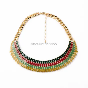 

New Design Retro Bohemia Style Brand Colorful Enamel Scales Feather Short Necklace