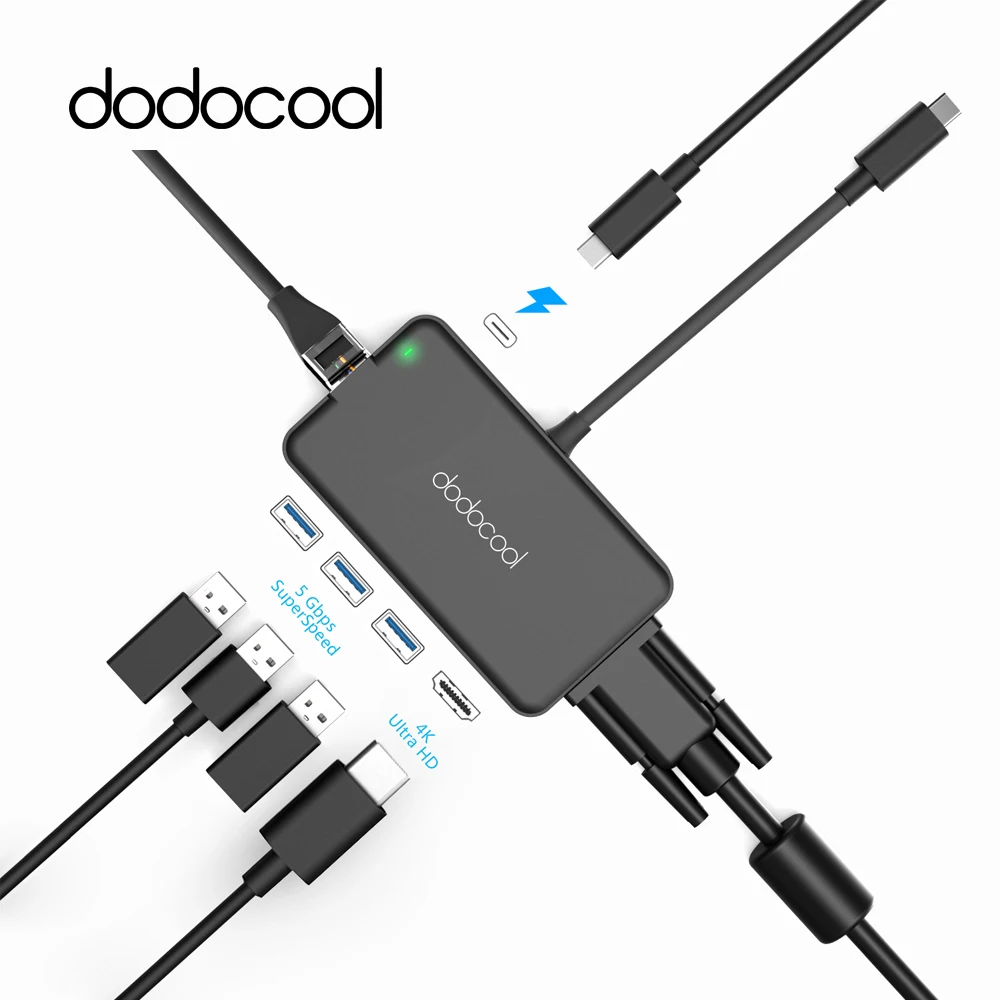 Prix pour Dodocool 7-en-1 multifonction usb-c hub avec type-c la livraison de puissance 4 k vidéo hd/vga sortie gigabit ethernet adaptateur usb 3.0 ports Prix pour Dodocool 7-en-1 multifonction usb-c hub avec type-c la livraison de puissance 4 k vidéo hd/vga sortie gigabit ethernet adaptateur usb 3.0 ports