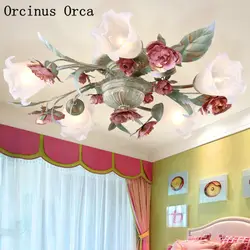 Средиземноморский розовый цветок и трава потолочный светильник гостиная столовая спальня Корейская идиллическая романтическая Железная