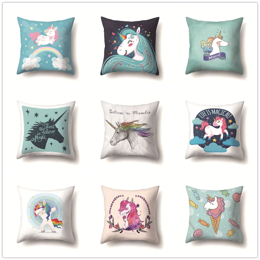 

Unicorn Cushion Cover Cartoon Pattern Peach Skin Decorative Pillow Cases for Sofa Car Seat Lovely Living Room Home Decor 45x45cm