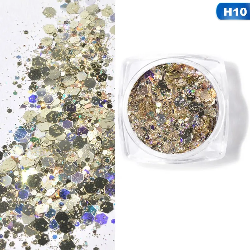 New Shining Light Onion Powder Ultra-thin Nail Glitter Sequins Fashion Colorful Glitter Acrylic Powders For Nail Art - Цвет: H10