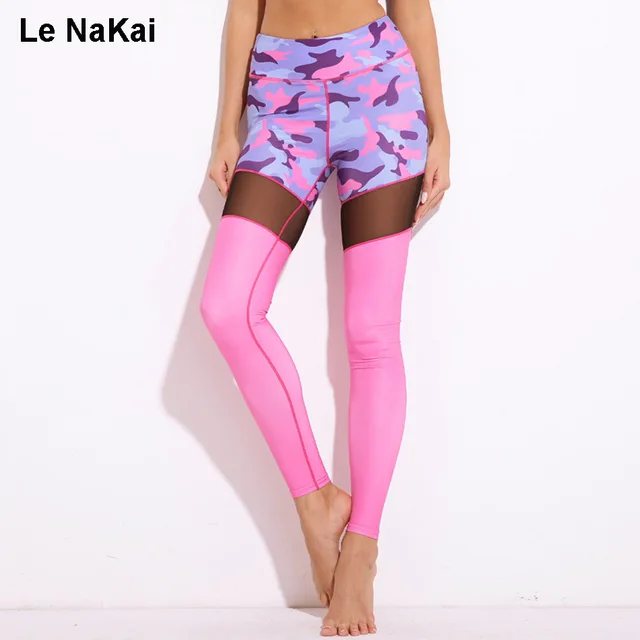 New Camouflage Print Mesh Yoga Leggings Pink Contrast Color Push Up New Camouflage Print Mesh Yoga Leggings Pink Contrast Color Push Up Gym S High Waist Elastic