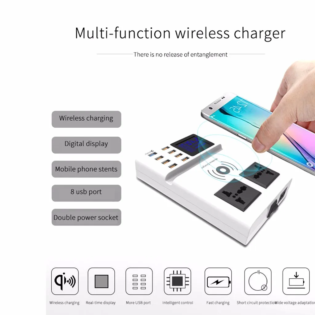 Многопортовый usb-терминал зарядное устройство QC 3,0 Беспроводное зарядное устройство для мобильного телефона зарядное устройство Универсальный AC удлинитель питания США штекер светодиодный