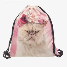 Милый кот печатных небольшой шнурок сумки Для женщин Повседневное мультфильм посылка Для женщин спортивные Фитнес Drawstring рюкзаки холст сумки