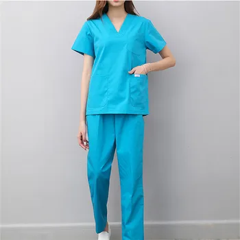 

Women Medical Nursing Uniforms Scrub Sets Hospital OR Work Uniform Summer V Neck SPA Salon Workwear Top Pant Doctor Nurse Suits