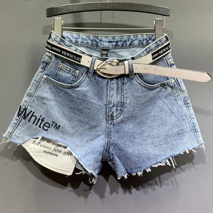 Джинсовые шорты женские печатные буквы 2019 летние модные свободные широкие джинсовые шорты