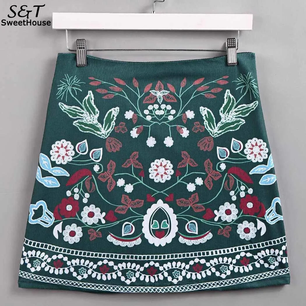 Women Skirt 2017 Autumn Skirts Womens Plant Printed Zipper Natural Waist Mini Bodycon Pencil Skirt Skirts Women faldas saias 