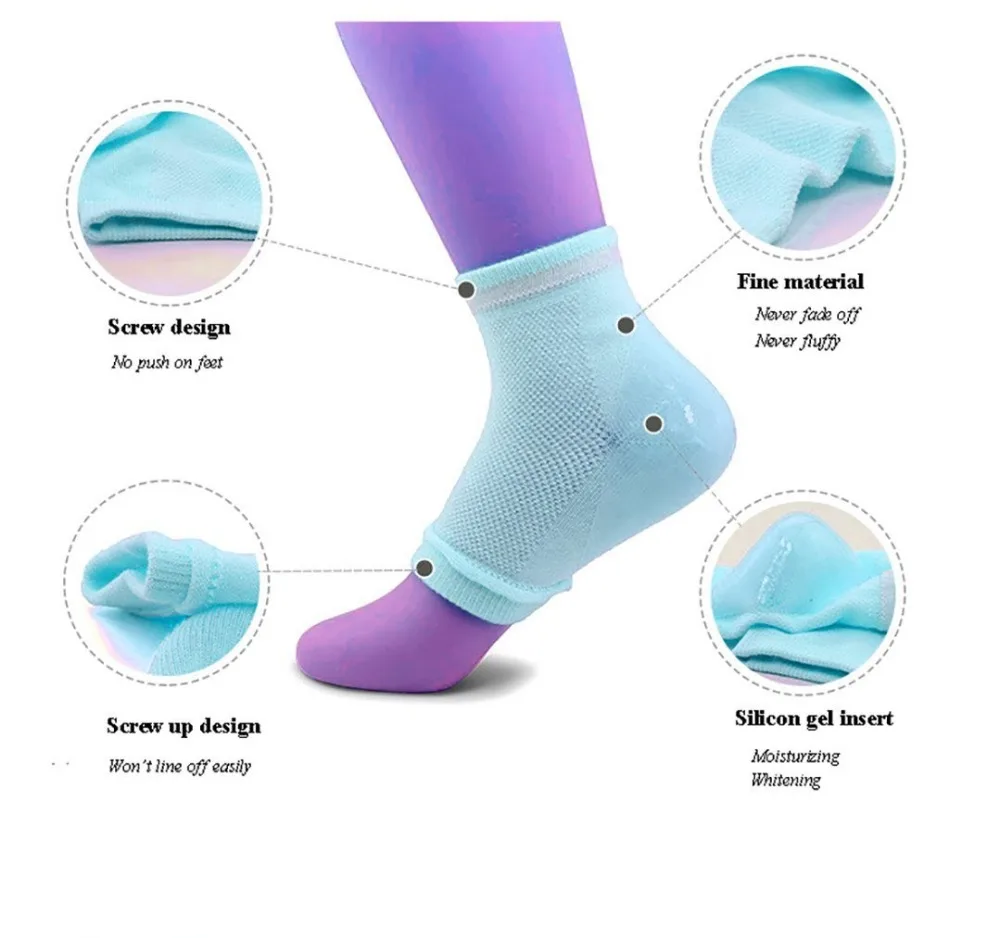 5 Pairs/lot Gel Heel Socks Heel Moisturizing Spa Gel Socks feet care