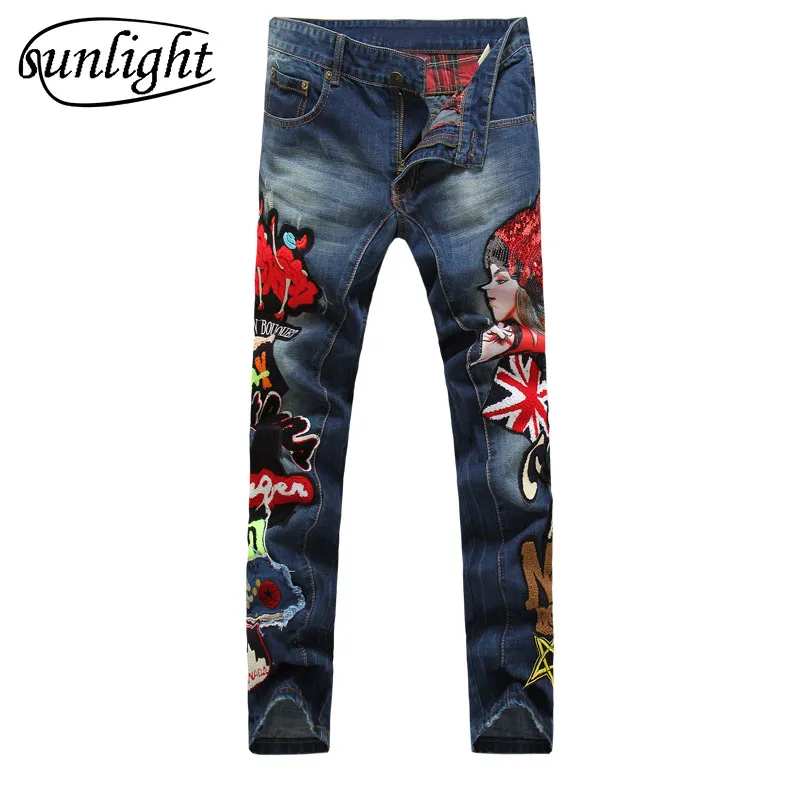 

high quality Men jeans Fashion Embroidered Colorful denim Trousers man Famous Brand Casual Pants new cotton zipper cargo pants