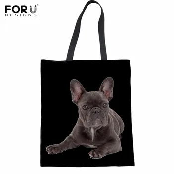 

FORUDESIGNS Lovely Puppy Design Girl Summer Cloth Grocery Bag French Bulldog Printing Woman Shopping Tote Bags Foldable Eco Bags