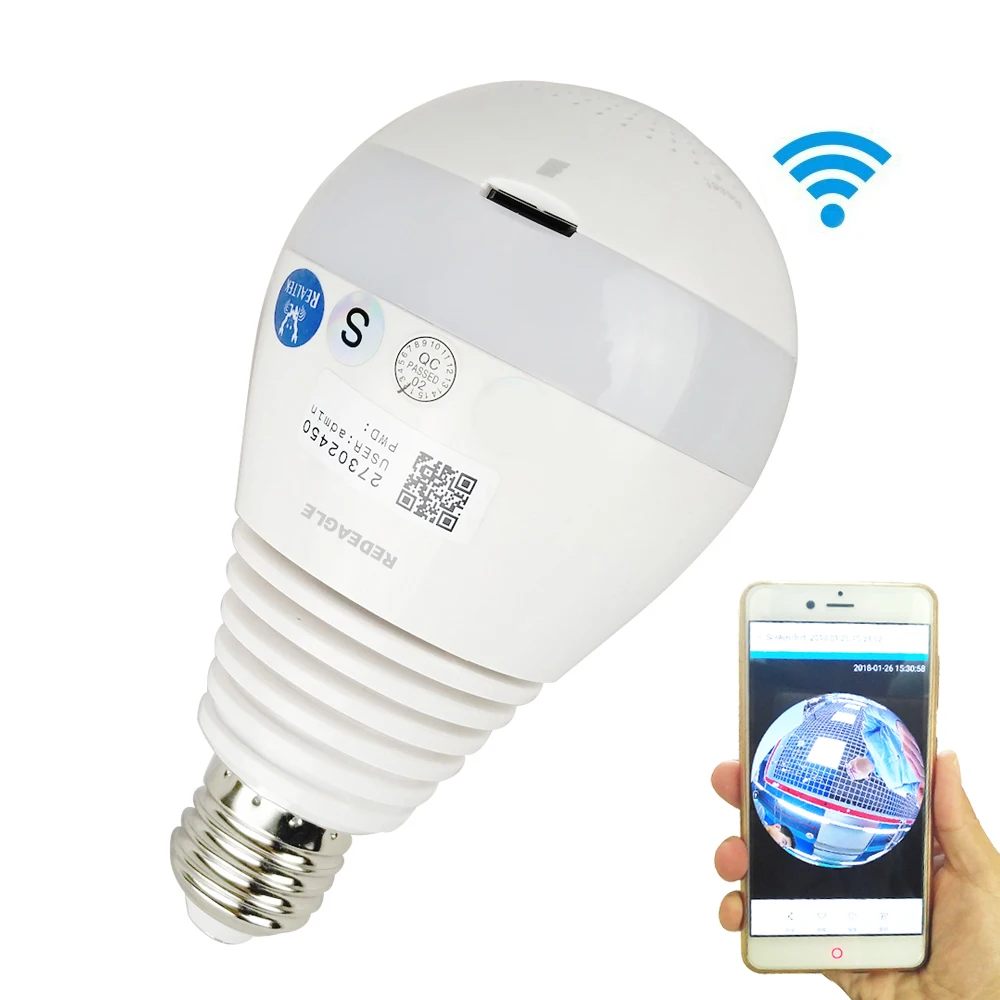 

960P 360 Degree Bulb Light FishEye Wireless IP Camera WiFi Panoramic Home Security Camera 2 Way Audio Support 128GB