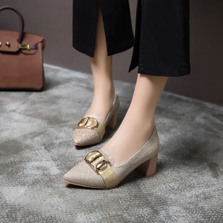 

Big Size 11 12 13 14 15 16 17 Ladies high heels women shoes woman pumps Sequins Rough heeled high heeled single shoes