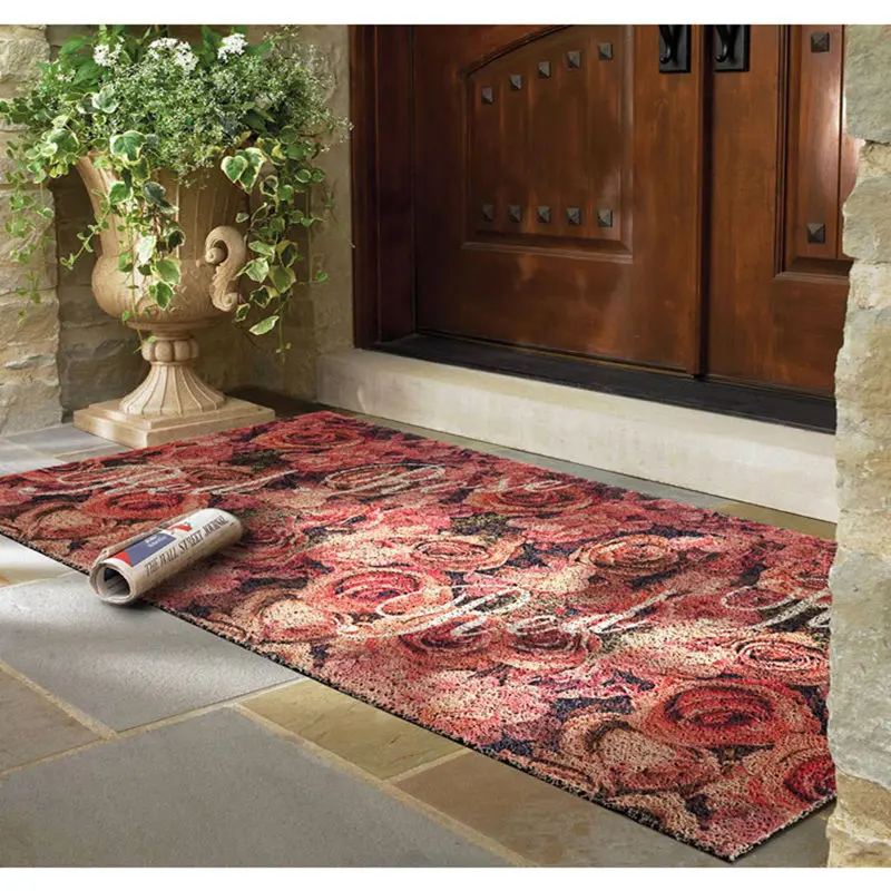 

Romantic Red Rose Home Entrance Floor Mat Home Decor Door Mats Outdoor Entrance Non-slip Foot Mat With Large Size Rectangle