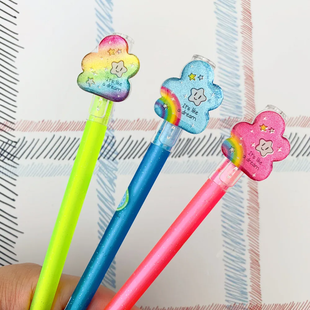 

2PCS Lovely Rainbow Star Cloud Erasabl Gel Pen Writing Signing Pen School Office Supply Student Stationery 0.5mm Blue Ink