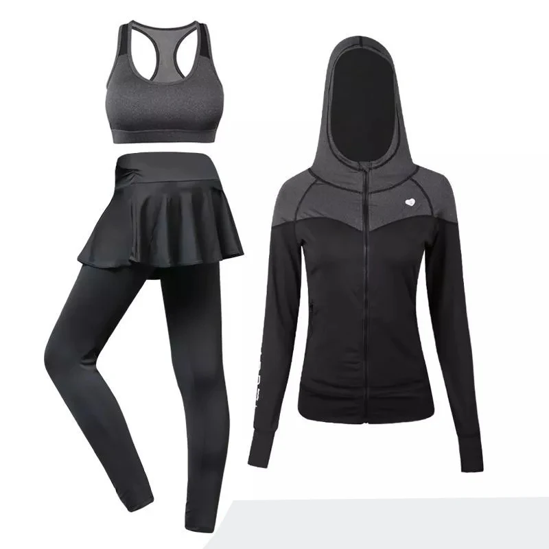 Спортивная куртка+ бюстгальтер+ штаны, быстросохнущие дышащие костюмы для йоги для девочек, 3 в 1, костюм для бега, женский спортивный комплект для спортзала, бега, Осенний для женщин