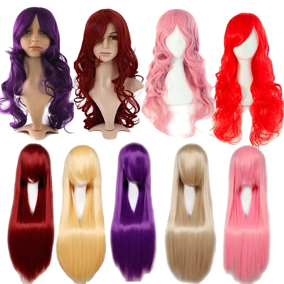 S-noilite 60cm Long Straight Cosplay Wig Synthetic Hair Wigs for Women Wavy Curly Hair Halloween Party Black Red Blonde Pink Wig S-noilite 60cm Long Straight Cosplay Wig Synthetic Hair Wigs for Women Wavy Curly Hair Halloween Party Black Red Blonde Pink Wig