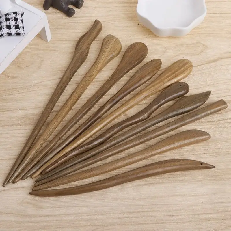 Classic Chinese Style Hair Sticks Traditional Carved Natural Wooden