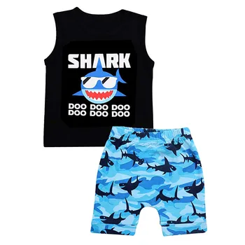 

Boys Clothes Toddler Boy Kids Cartoon Shark Letter Vest T shirt Tops+Shorts Pants Outfits Set Roupa Infantil Boys Fashion Wear
