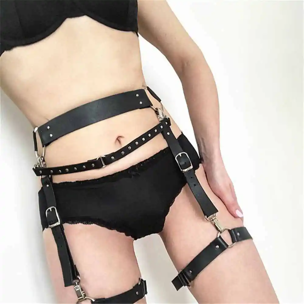 

Belt Accessories Black Leather Women's Belt Sexy Body Belt Siamese Adjustable Harajuku Accessories Garter Strap Faux Belt Cage