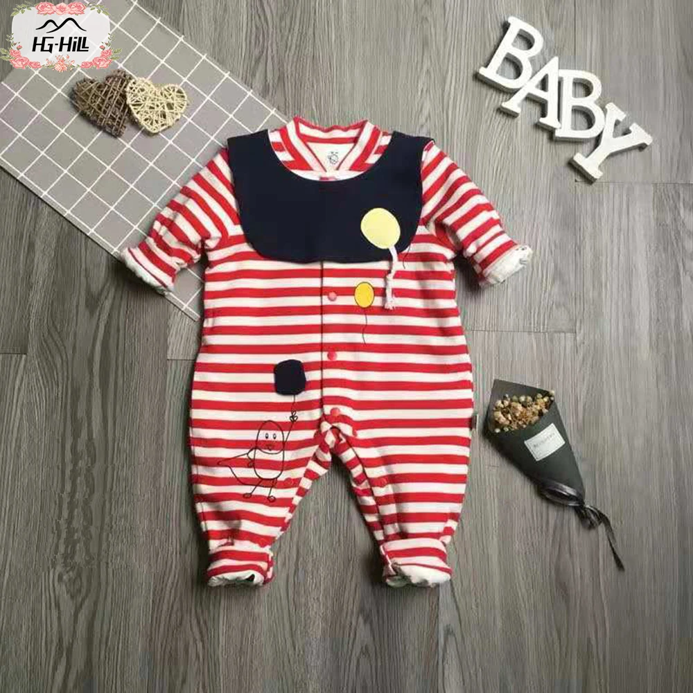 

HG-hill YG86017 winter baby striped long sleeve thicken romper with saliva infant toddler jumpsuit child boutique romper