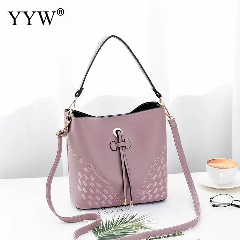 الأزياء دلو أكياس بو الجلود المرأة حقيبة الإناث الكتف رسول حقيبة عارضة الإناث أسود وردي الأعلى مقبض حقائب