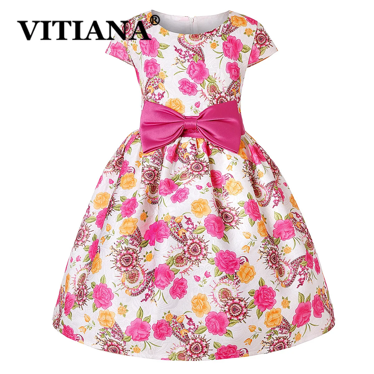 

Girls Birthday Cute Pleated Dresses Children Summer 2019 Rose Sleeveless Flower Bow Princess Dress Baby Party Costume 3-8 Years
