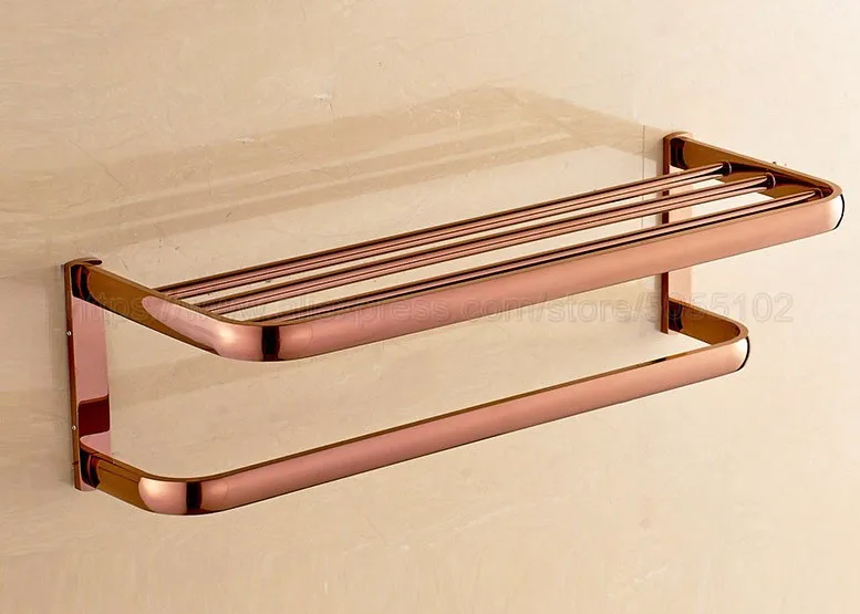 Rose Gold Brass Finish Bathroom Accessories Set,Paper Holder,Towel Bar,Soap Basket,Toilet Brush Holder,Bathroom Sets zba865 - Цвет: Towel Shelf