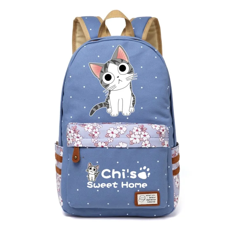 WISHOT chi's sweet home/Милая парусиновая сумка с изображением кота и сыра; рюкзаки с оборками; рюкзак для девочек; школьная сумка; дорожная сумка - Цвет: Wathet Blue1