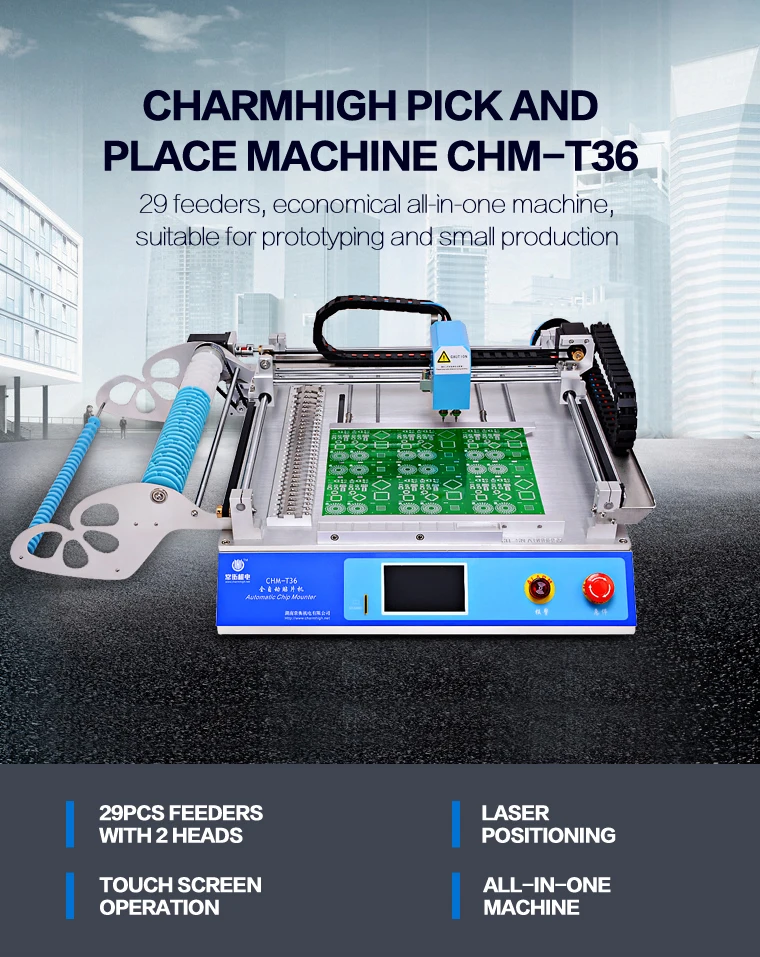 Настольный CHM-T36 SMT SMD светодиодный палочки и место машина 2 головки 29 кормушки Charmhigh chmt36, PCB 410*360 мм