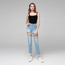 Рваные джинсы, женские брюки крутые джинсовые Модные Прямые джинсы для девочек, со средней талией светло-голубой Повседневное уличная женские длинные брюки для девочек