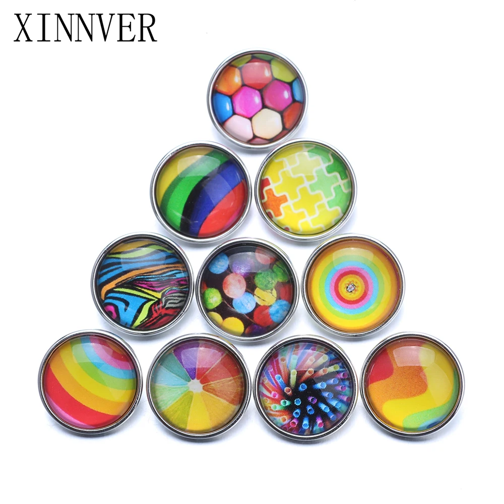 10pcs Mixed 18mm Glass Snap Buttons Jewelrys Colorful Series Snaps Fit Xinnver Bracelet Jewelry ZB354 | Украшения и аксессуары