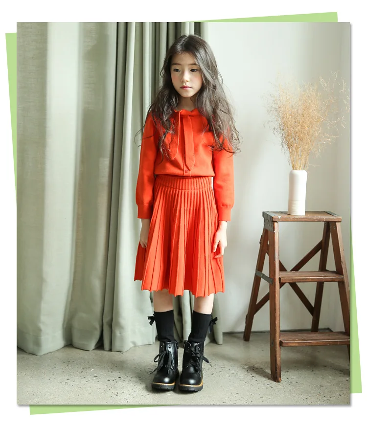 Новинка года, детский осенний комплект с кроликом, Бархатный комплект из 2 предметов для девочек, Оранжевый Комплект для малышей, свитер+ юбка, очень красивый эластичный#3422