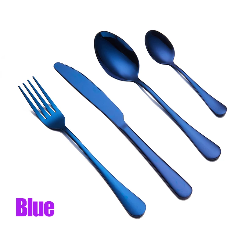 Spklifey Золотой набор столовых приборов из нержавеющей стали, столовый набор, столовый нож, вилка, ложка, десерт, столовая посуда, западное столовое серебро, посуда - Цвет: blue