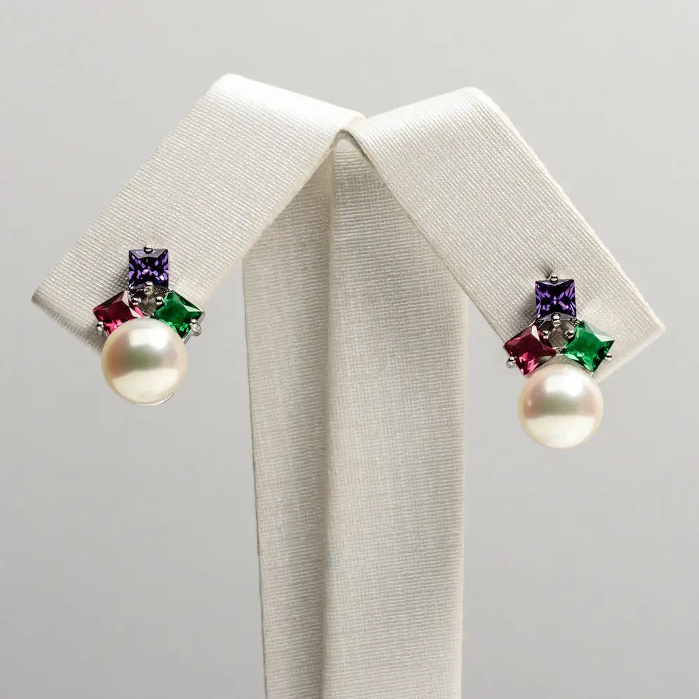 CHIN'S 7.5-8mm Cream Real Akoya Pearl Crystal Drop Earrings 925 Sterling Silver | Украшения и аксессуары