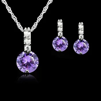925 Sterling Silver Jewelry Sets For Women Wedding Austrian Crystal Pendants Necklace Earrings Set For Female/Bridal